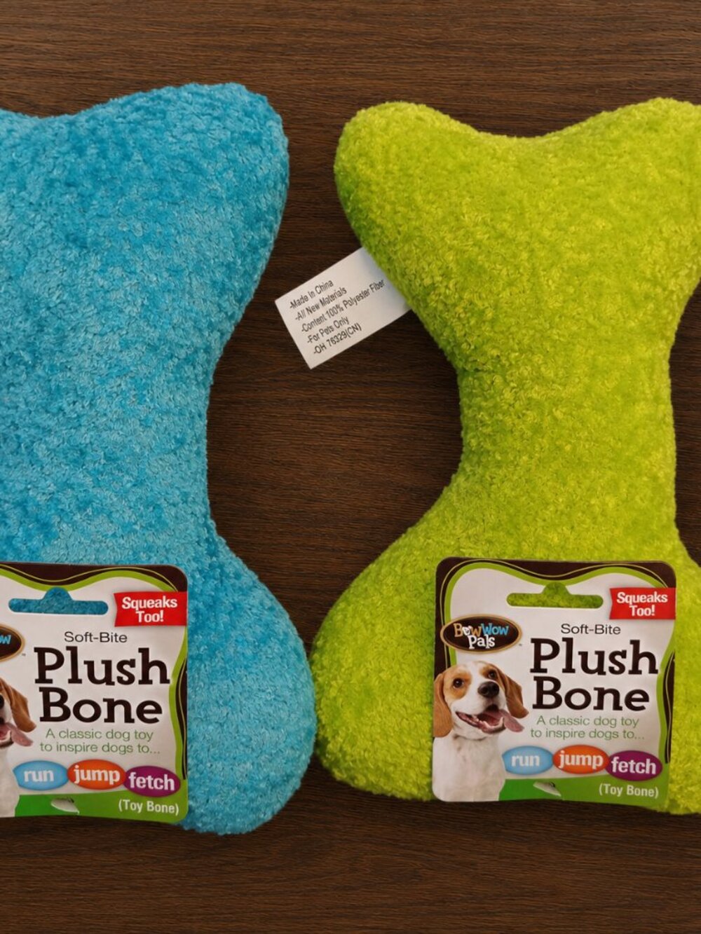 Pair of Plush Dog Toys with Squeakers, Soft Bone Shape, Brand New